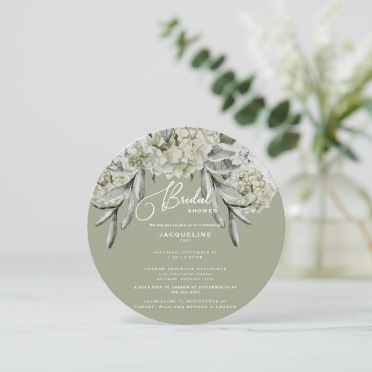 Elegantes Hydrangea-Brautparty Einladung (Stehend Vorderseite)