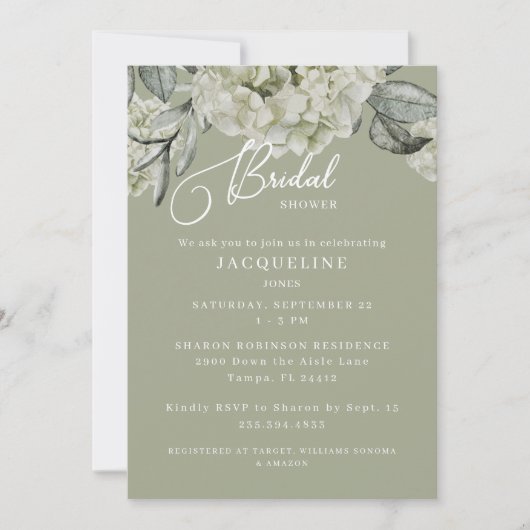 Elegantes Hydrangea-Sage-Brautparty Einladung (Vorderseite)