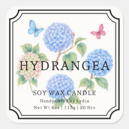 Elegantes Hydrangea Soy Wax Candle Business Label Quadratischer Aufkleber