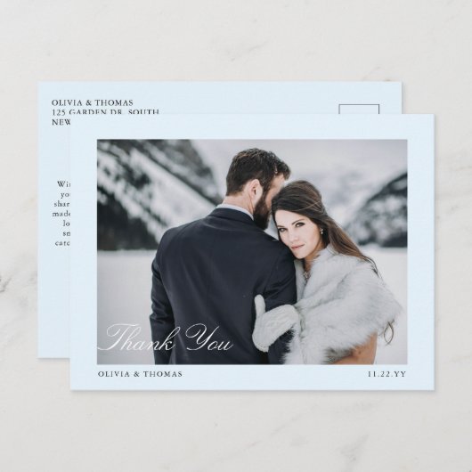Elegantes Ice Blue Winter Wedding Foto Vielen Dank Postkarte (Vorne/Hinten)