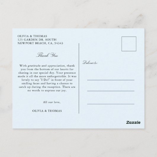 Elegantes Ice Blue Winter Wedding Foto Vielen Dank Postkarte (Rückseite)