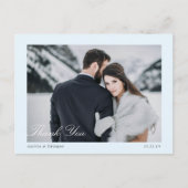 Elegantes Ice Blue Winter Wedding Foto Vielen Dank Postkarte (Vorderseite)