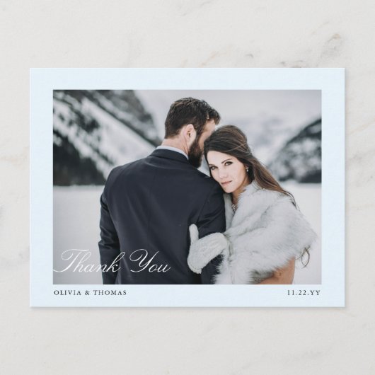 Elegantes Ice Blue Winter Wedding Foto Vielen Dank Postkarte (Vorderseite)