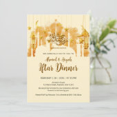 Elegantes Iftar-Dinner mit goldener Moschee-Silhou Einladung (Stehend Vorderseite)