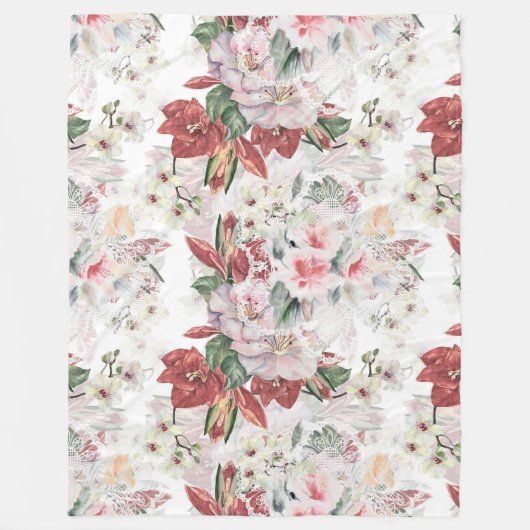 Elegantes Illustrationswerk, Orchid und Lilie Lace Fleecedecke (Vorderseite)