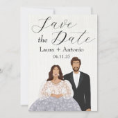 Elegantes Illustriertes Spanisches Paar Save The Date (Vorderseite)
