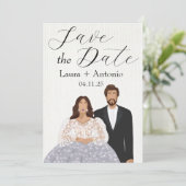 Elegantes Illustriertes Spanisches Paar Save The Date (Stehend Vorderseite)