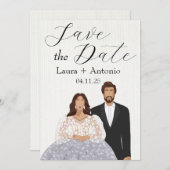 Elegantes Illustriertes Spanisches Paar Save The Date (Vorne/Hinten)