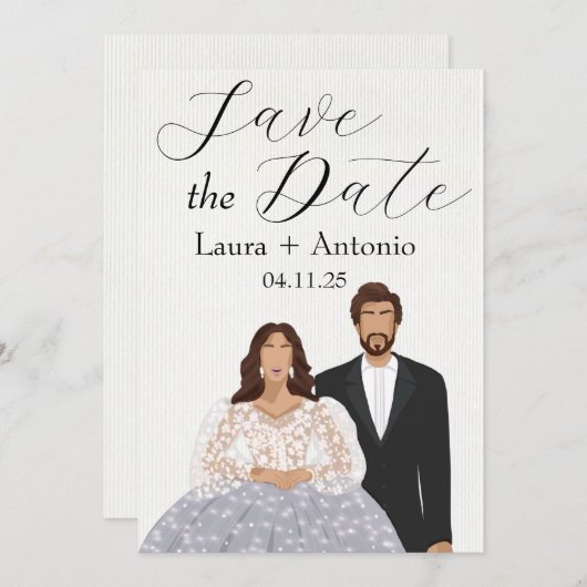 Elegantes Illustriertes Spanisches Paar Save The Date (Vorne/Hinten)
