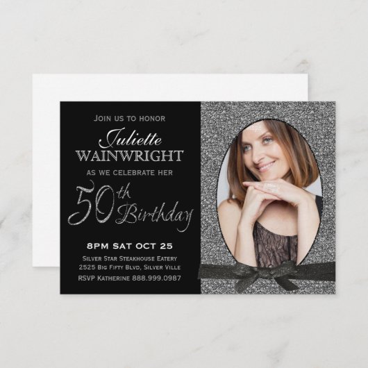 Elegantes Imitat-Glitzer-Foto-50. Einladung (Vorne/Hinten)