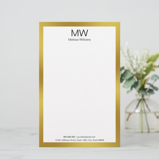 Elegantes Imitat Gold Border Monogram Business Briefpapier (Stehend Vorderseite)