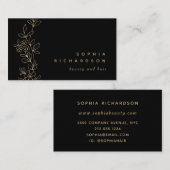 Elegantes Imitat-Gold botanisch auf Schwarzem Visitenkarte (Vorne/Hinten)