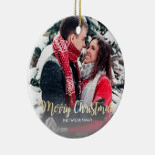 Elegantes Imitat Gold Frohe Weihnachts-Foto Keramik Ornament (Rechts)