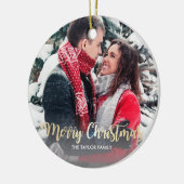 Elegantes Imitat Gold Frohe Weihnachts-Foto Keramik Ornament (Links)