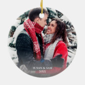 Elegantes Imitat Gold Frohe Weihnachts-Foto Keramik Ornament (Hinten)