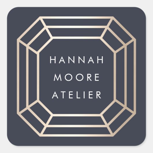 Elegantes Imitat Gold Gemstone Logo Quadratischer Aufkleber (Vorderseite)