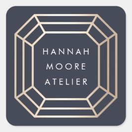 Elegantes Imitat Gold Gemstone Logo Quadratischer Aufkleber