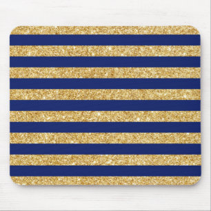 Elegantes Imitat Gold Glitzer und Blaue Streifen M Mousepad