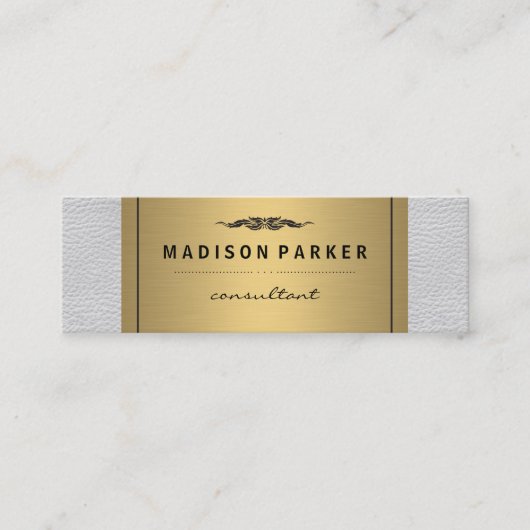 Elegantes Imitat Gold Label Weißes Leder Mini Visitenkarte (Vorderseite)