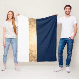 elegantes Imitat Gold, Marineblau, weiße Streifen Fleecedecke