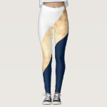 elegantes Imitat Gold, Marineblau, weiße Streifen Leggings<br><div class="desc">Modernes und elegantes Imitat Gold, Marineblau und Weißstreifen.</div>