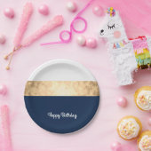 elegantes Imitat Gold, Marineblau, weiße Streifen Pappteller (Party)