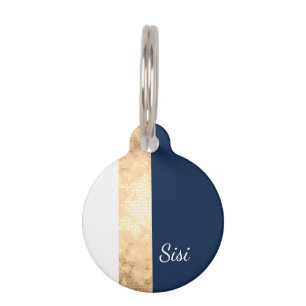 elegantes Imitat Gold, Marineblau, weiße Streifen Tiernamensmarke