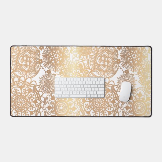 Elegantes Imitat Gold und White Mandala Muster Schreibtischunterlage (Tastatur & Maus)