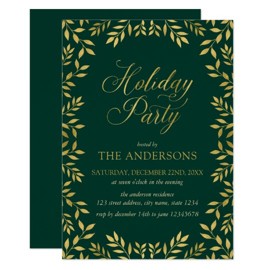 Elegantes Imitat-Gold verlässt Feiertags-Party Karte