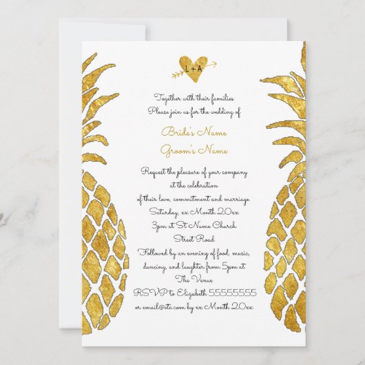 Elegantes IMITAT Goldfolie Tropische Sommerhochzei Einladung (Vorderseite)