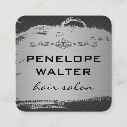 Elegantes Imitat Metallisches Silber und Muster Quadratische Visitenkarte (Vorderseite)