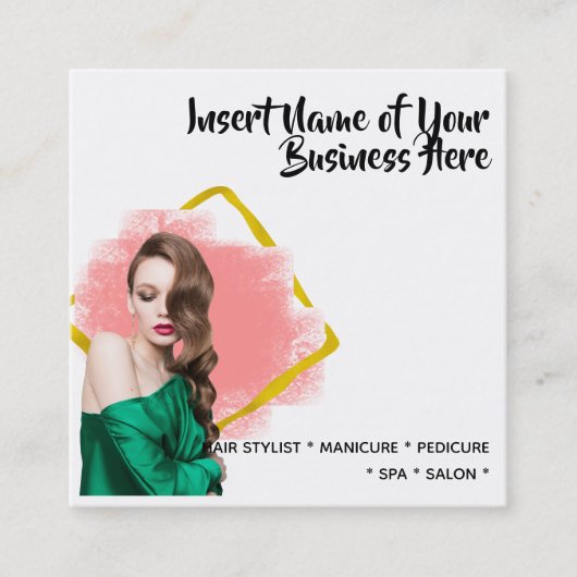 Elegantes Imitat mit langen Haaren, goldfarbene Wa Quadratische Visitenkarte (Vorderseite)