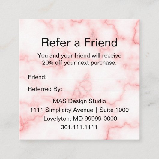 Elegantes Imitat Rosa-Marmor-Logo Empfehlungskarte (Vorderseite)