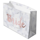 elegantes Imitat Rose Gold "Braut" weißer Marmor Große Geschenktüte (Rückseite Schrägansicht)