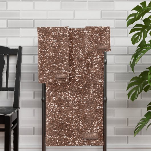 Elegantes Imitat Rose Gold Glitzer Bling Monogramm Badhandtuch Set