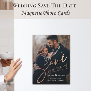 Elegantes Imitat Rose Gold Wedding Foto Save the D Magnetkarte