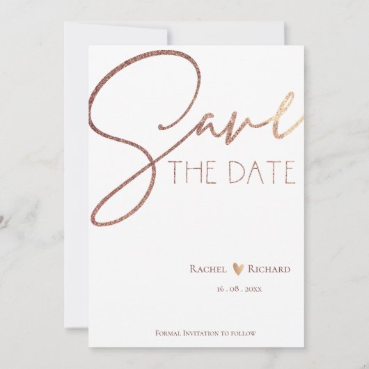 Elegantes Imitat Rose Gold Wedding Foto Save The Date (Rückseite)