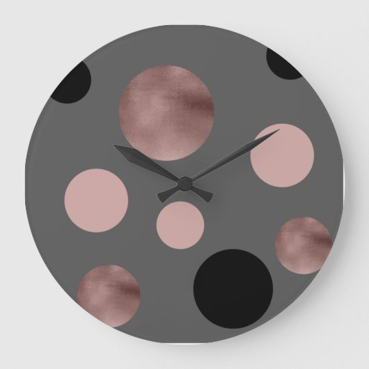 elegantes Imitat-Rosengold erröten rosa schwarze Große Wanduhr (Vorderseite)