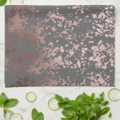 elegantes Imitat-Rosengold und graue Brushstrokes Geschirrtuch (Gefaltet)