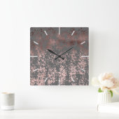 elegantes Imitat-Rosengold und graue Brushstrokes Quadratische Wanduhr (Zuhause)