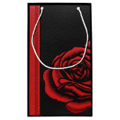 Elegantes Imitat-Schwarz-rote lederne Rose Kleine Geschenktüte (Rückseite)