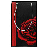 Elegantes Imitat-Schwarz-rote lederne Rose Kleine Geschenktüte (Vorderseite)