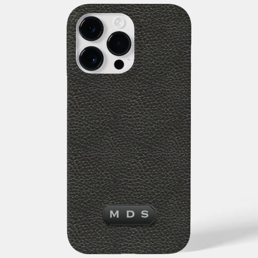 Elegantes Imitat Schwarzes Leder Mit Monogramm aus Case-Mate iPhone Hülle (Rückseite)
