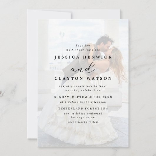 Elegantes Imitat Vellum Effect Overlay Foto Hochze Einladung (Vorderseite)