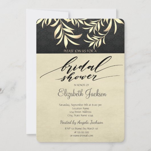 Elegantes Imitate Gold Blätter Brautparty Einladung (Vorderseite)
