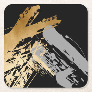 elegantes Imitatgold und graue Brushstrokes Rechteckiger Pappuntersetzer