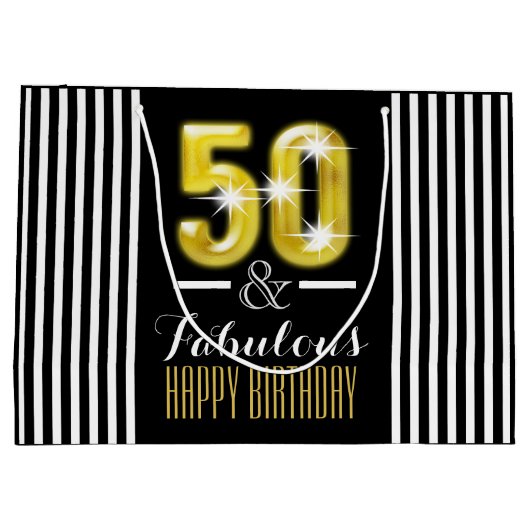 Elegantes ImitatgoldSchwarz-weißer 50. Große Geschenktüte (Rückseite)