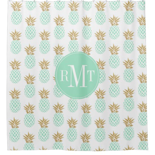 Elegantes Imitatgoldtropisches Ananasmuster Duschvorhang (Vorderseite)