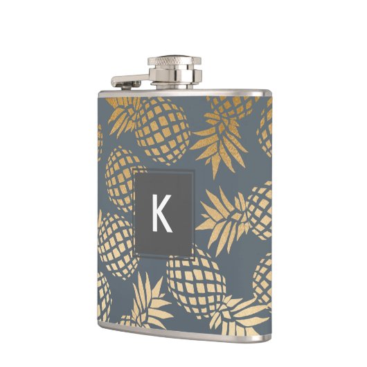 elegantes Imitatgoldtropisches Ananasmuster Flachmann (Links)