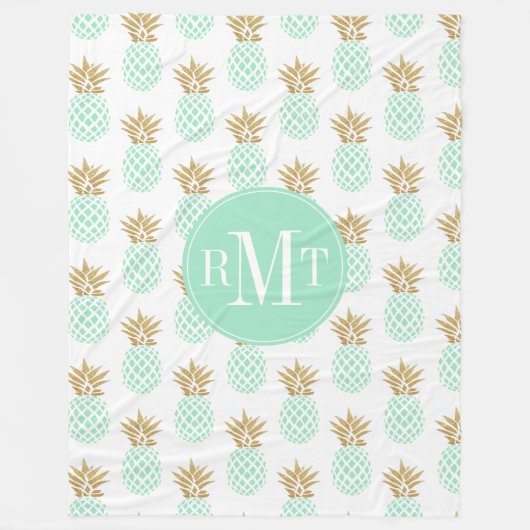 Elegantes Imitatgoldtropisches Ananasmuster Fleecedecke (Vorderseite)